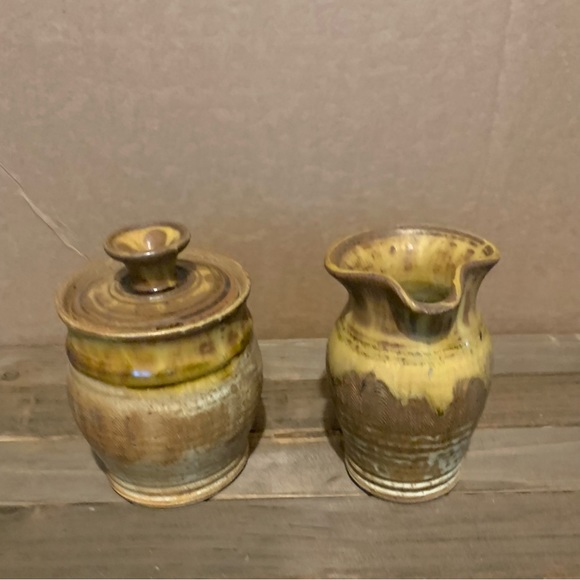 Signed Studio Art Pottery Stoneware Creamer Pitcher Sugar Bowl By Spring RI - Picture 6 of 14